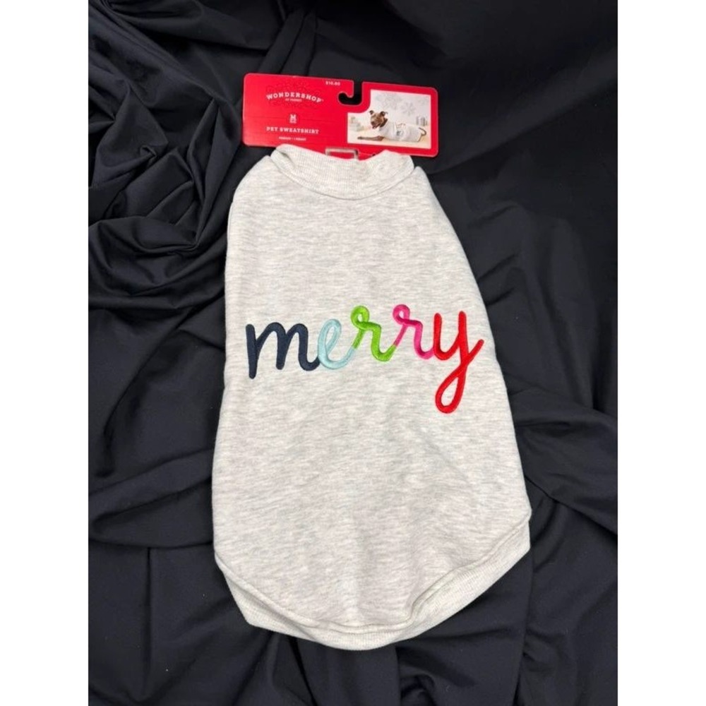 Wondershop Merry Dog Sweatshirt Medium Gray Christmas Holiday Pet NWT